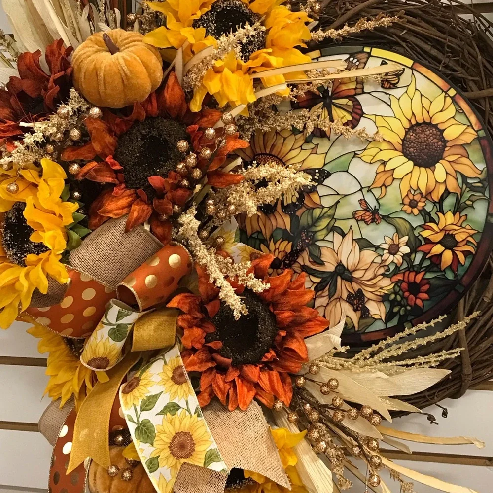 Hand Crafted Sunflower Hand Crafted Wreath Fall Beautiful Custom Design Or…